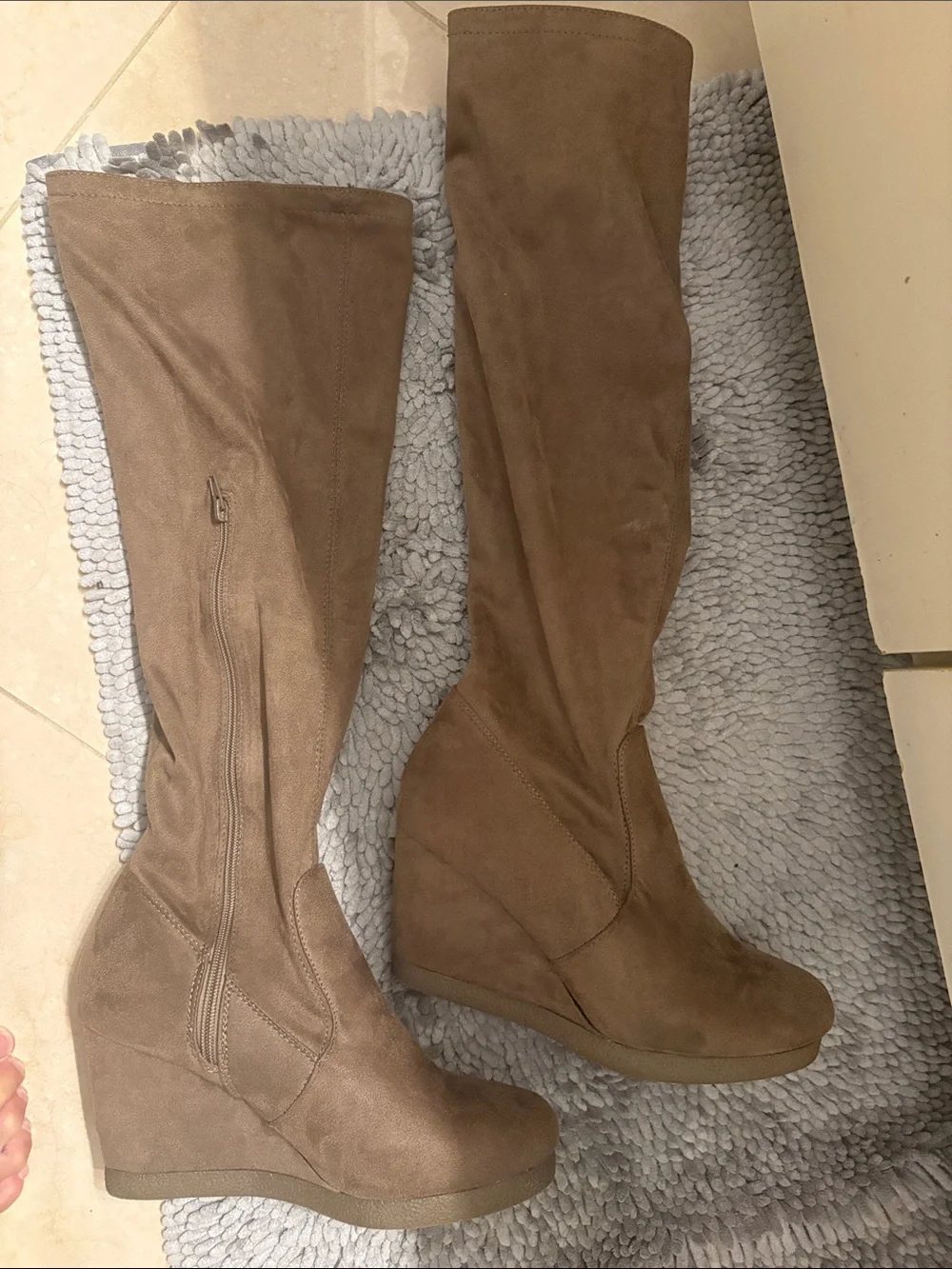 JustFab Over-the-Knee Wedge Boots in Taupe